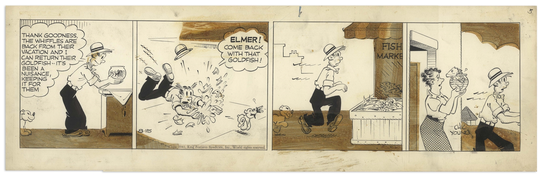 Chic Young Hand-Drawn ''Blondie'' Comic Strip From 1941 Titled ''Can I Help It If It Grew?''